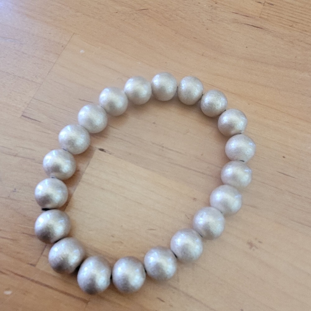 Matte Brushed Gold Wood Bead Stretch Bracelet Statement Stacker